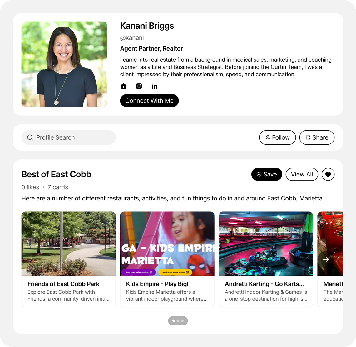 Kanani Briggs Stacklist hub with local area guides and featured listings